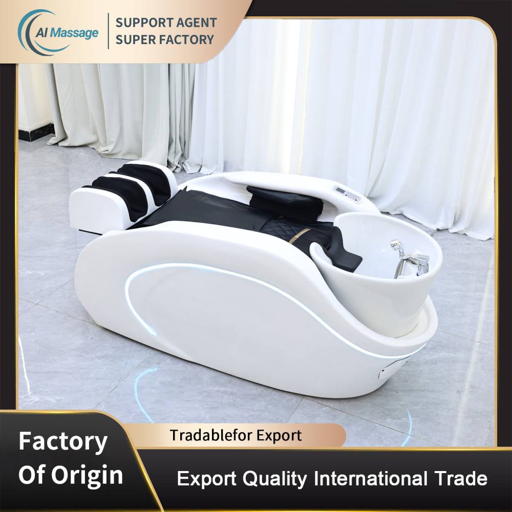 Salon-grade electric intelligent massage shampoo bed, high-quality beauty salon shampoo bed with steam and water circulation.