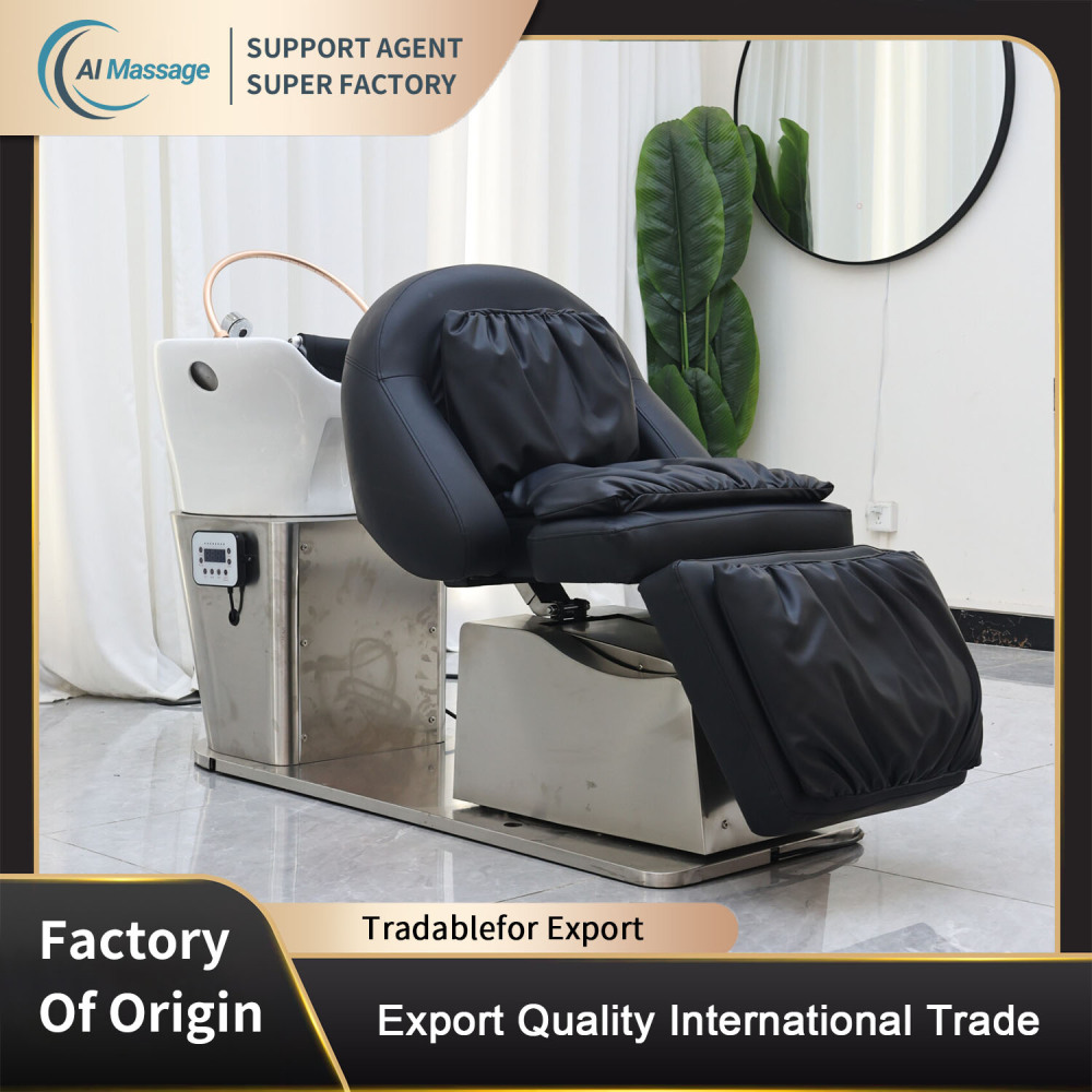 Electric height-adjustable shampoo chair stainless steel structure supports left and right rotation salon furniture equipment high-end and stylish salon shampoo bed/chair salon furniture manufacturer.