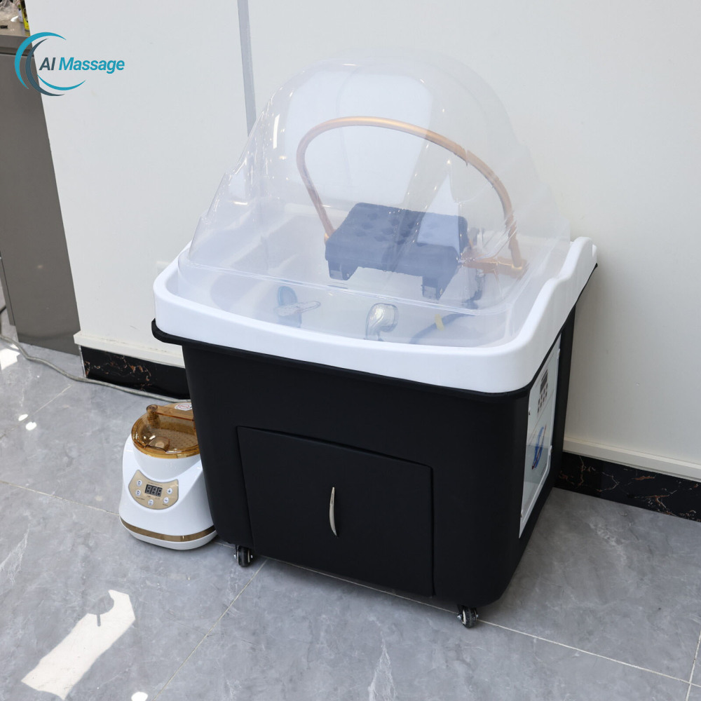 Salon furniture shampoo basin with water circulation and steam function, salon hair care equipment, portable shampoo basin, head care basin