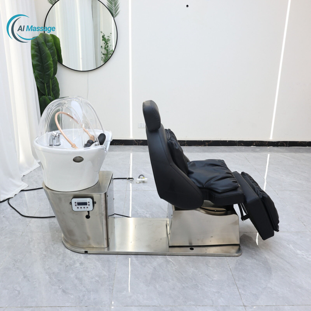 Electric height-adjustable shampoo chair stainless steel structure supports left and right rotation salon furniture equipment high-end and stylish salon shampoo bed/chair salon furniture manufacturer.