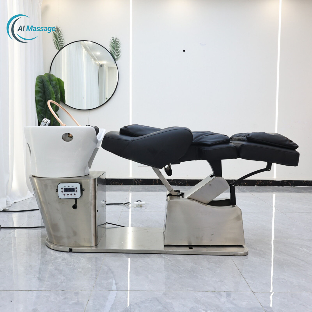 Electric height-adjustable shampoo chair stainless steel structure supports left and right rotation salon furniture equipment high-end and stylish salon shampoo bed/chair salon furniture manufacturer.