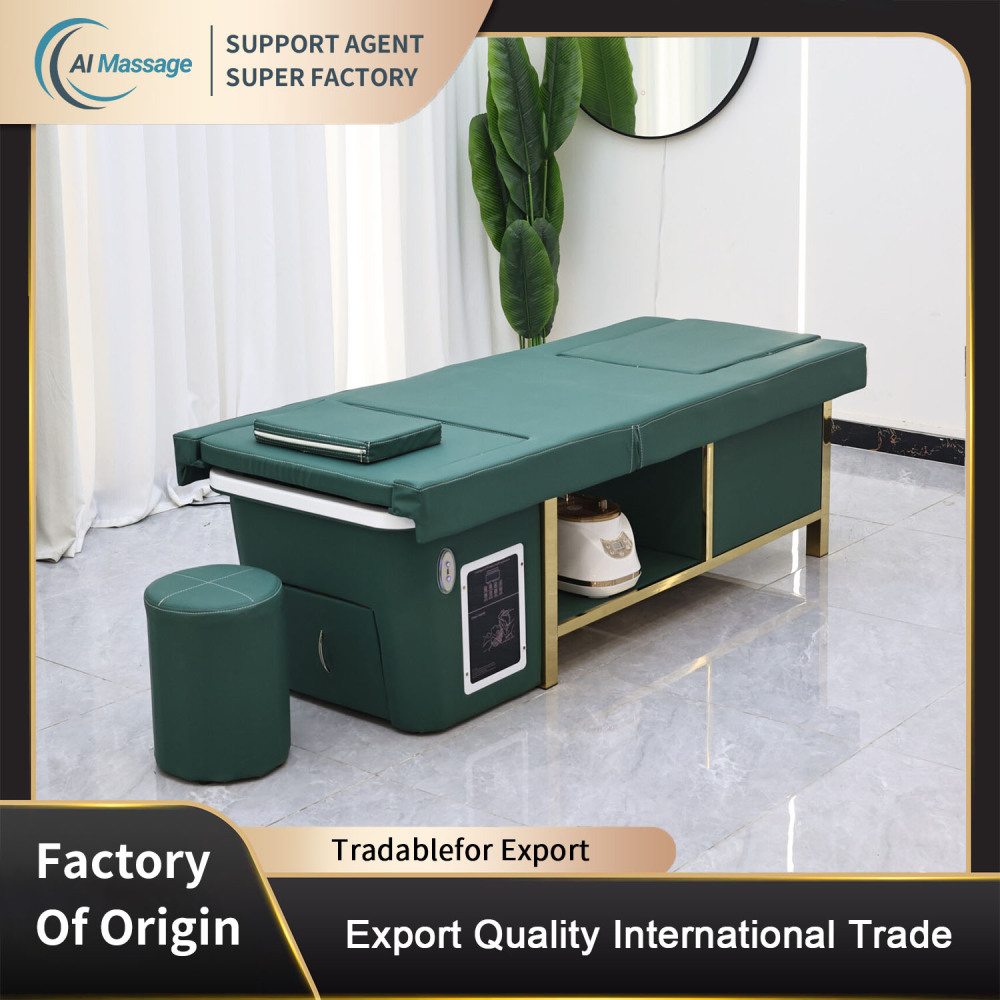 High-end luxury salon equipment, including a height-adjustable Thai shampoo bed with foot bath, steam, and water circulation functions. Beauty salon head massage bed, salon center.
