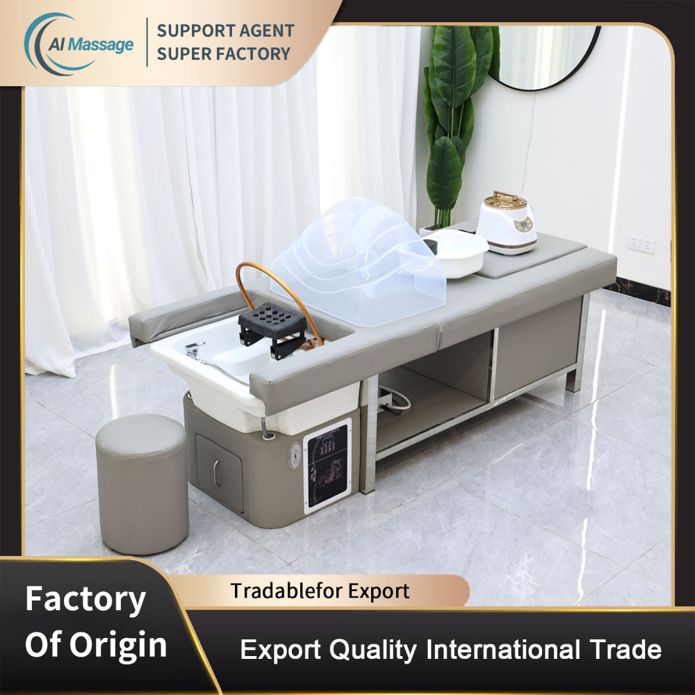Thai-style head massage shampoo bed salon equipment, with lifting and foot bath functions  beauty bed head massage center equipment; spa shampoo bed pa salon furniture manufacturer.