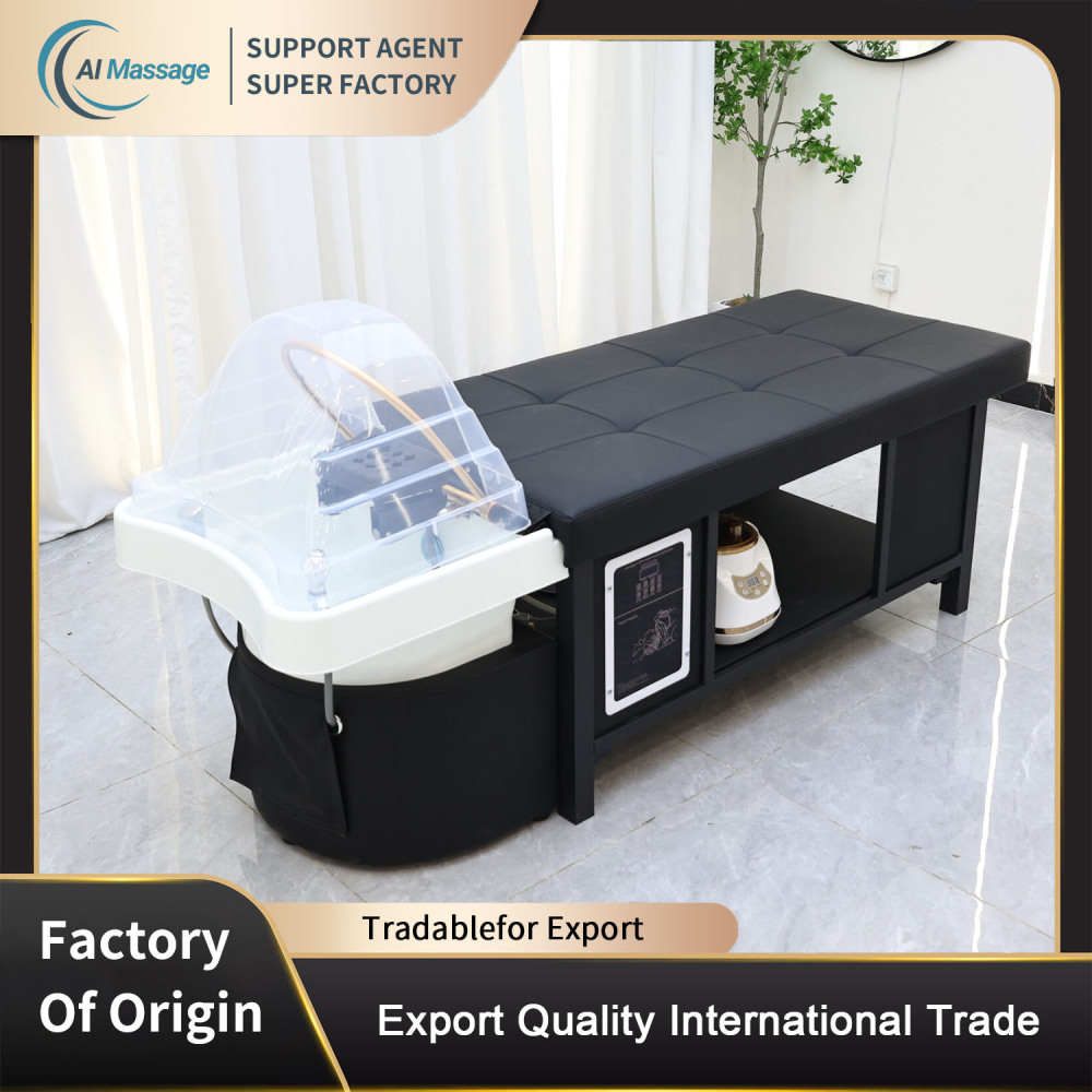 Thai-style shampoo bed with steam water circulation system, salon furniture and equipment, beauty salon massage shampoo bed, SPA head care commercial equipment.