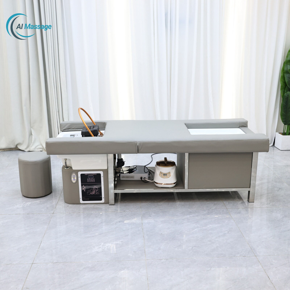 Thai-style head massage shampoo bed salon equipment, with lifting and foot bath functions  beauty bed head massage center equipment; spa shampoo bed pa salon furniture manufacturer.