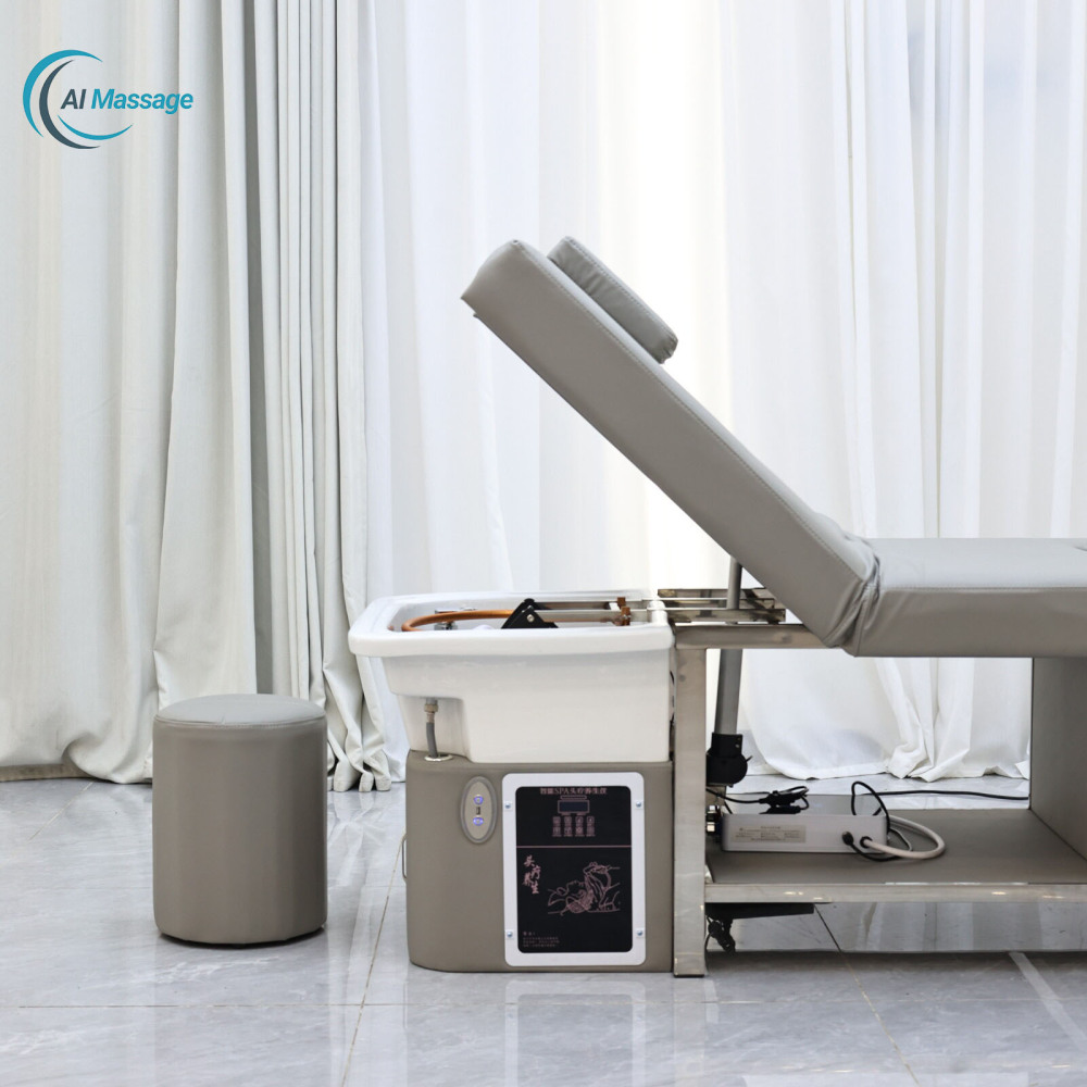Thai-style head massage shampoo bed salon equipment, with lifting and foot bath functions  beauty bed head massage center equipment; spa shampoo bed pa salon furniture manufacturer.