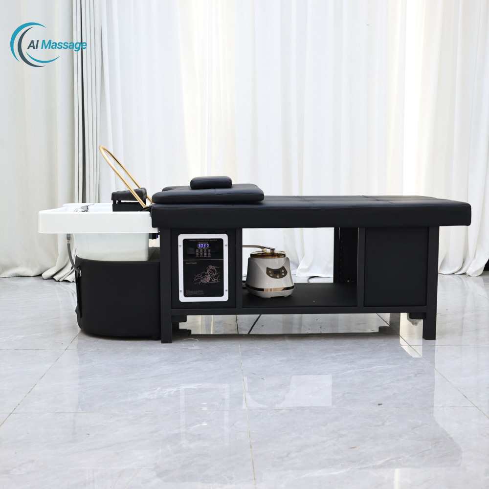 Thai-style shampoo bed with steam water circulation system, salon furniture and equipment, beauty salon massage shampoo bed, SPA head care commercial equipment.