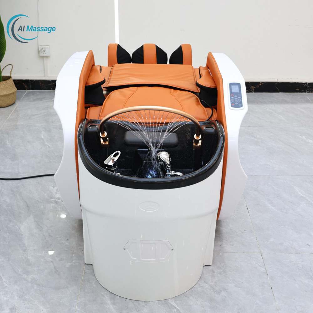 Fully automatic intelligent electric massage shampoo bed with water circulation head therapy shampooing and rinsing function.