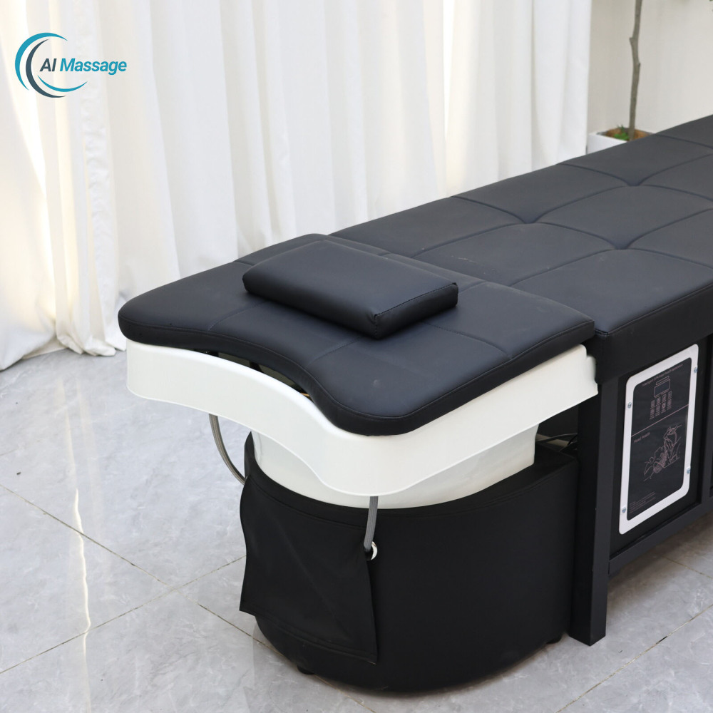Thai-style shampoo bed with steam water circulation system, salon furniture and equipment, beauty salon massage shampoo bed, SPA head care commercial equipment.