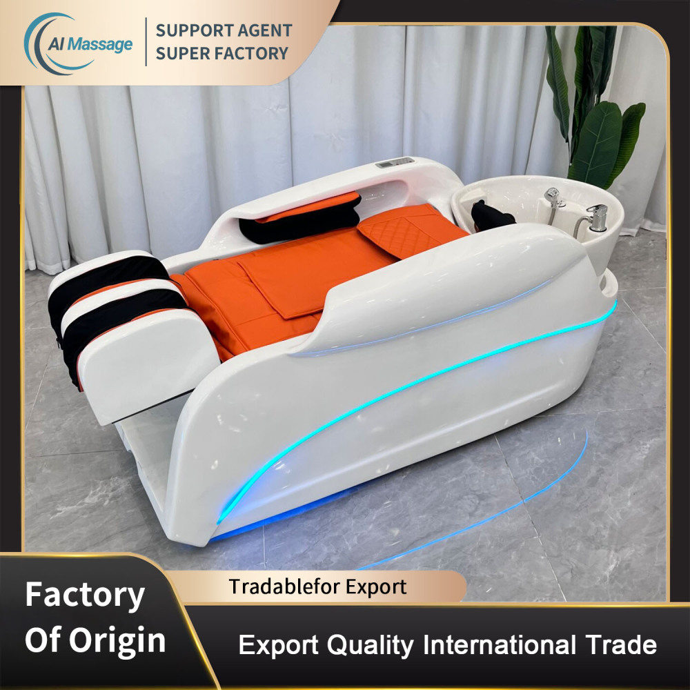 Multifunctional luxury intelligent electric massage bed with steam water circulation function, salon furniture and equipment, hair salon SPA head care and shampooing equipment.