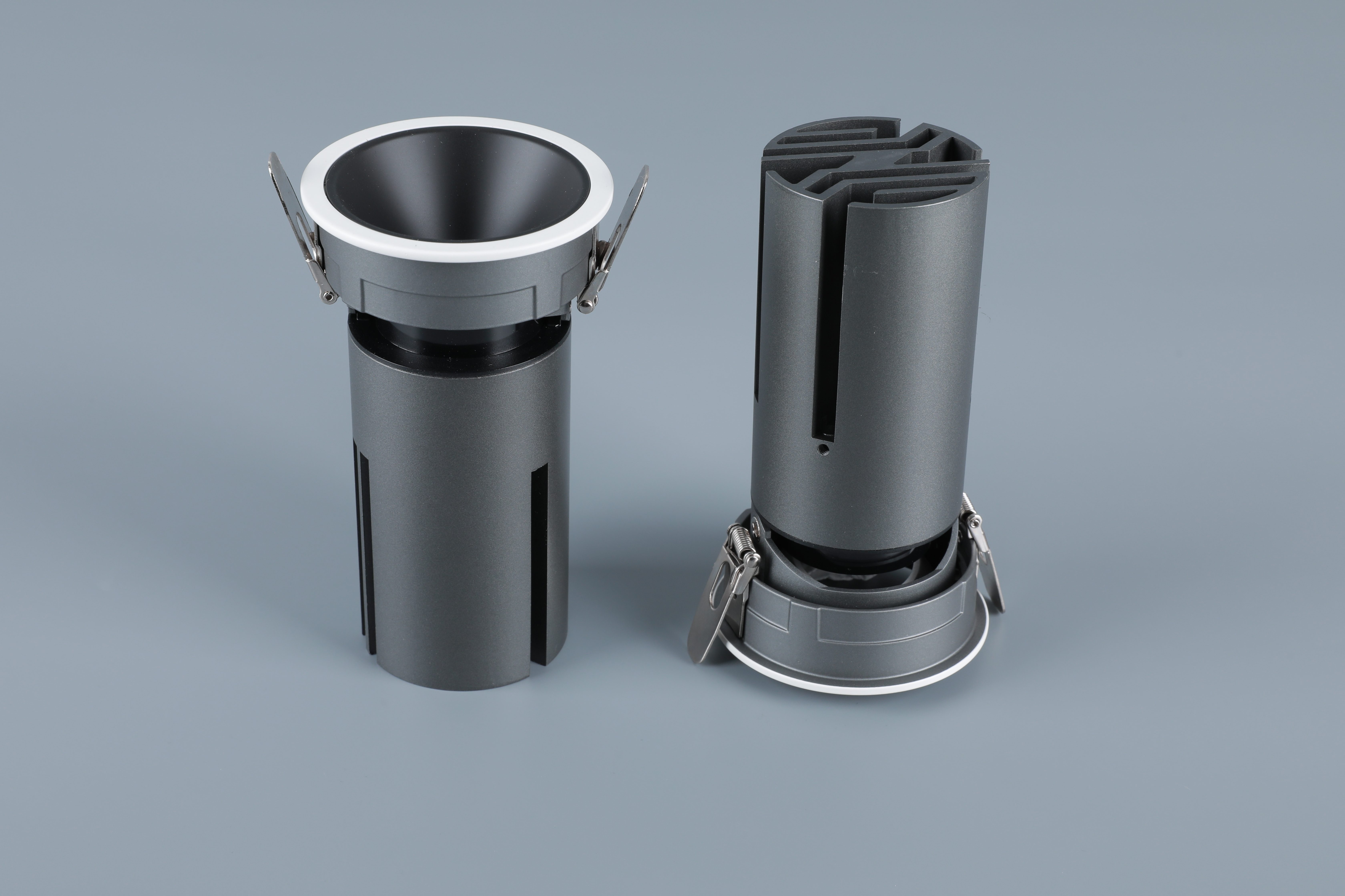 Small steel cannon spotlight - round surface ring / embedded