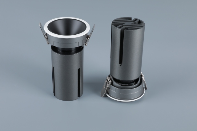 Small steel cannon spotlight - round surface ring / embedded