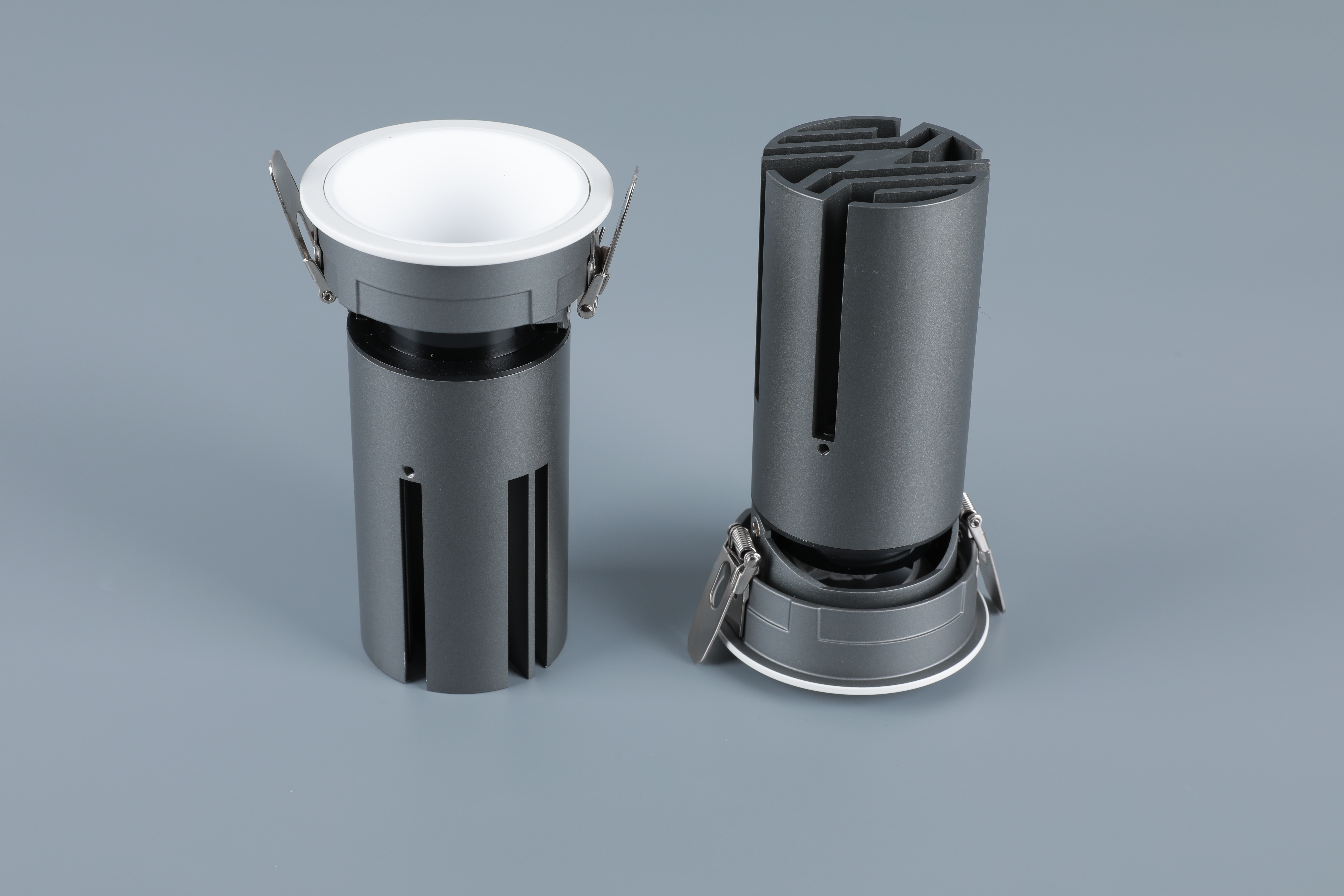 Small steel cannon spotlight - round surface ring / embedded