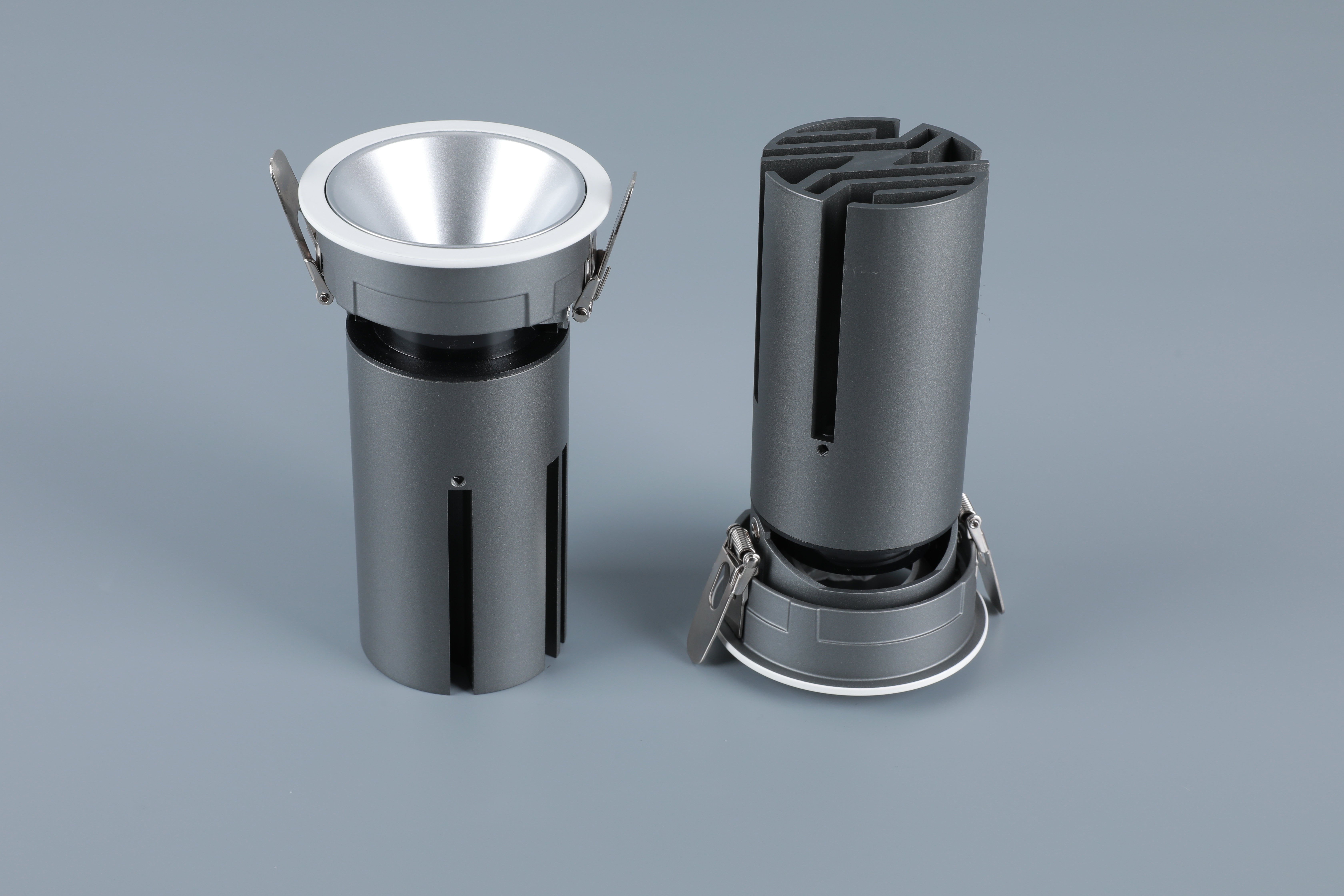 Small steel cannon spotlight - round surface ring / embedded