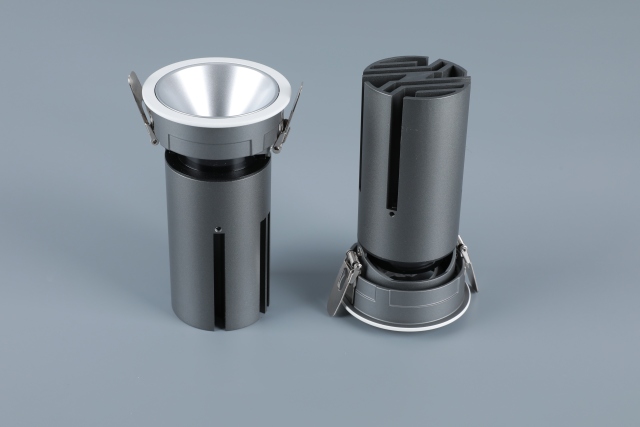 Small steel cannon spotlight - round surface ring / embedded