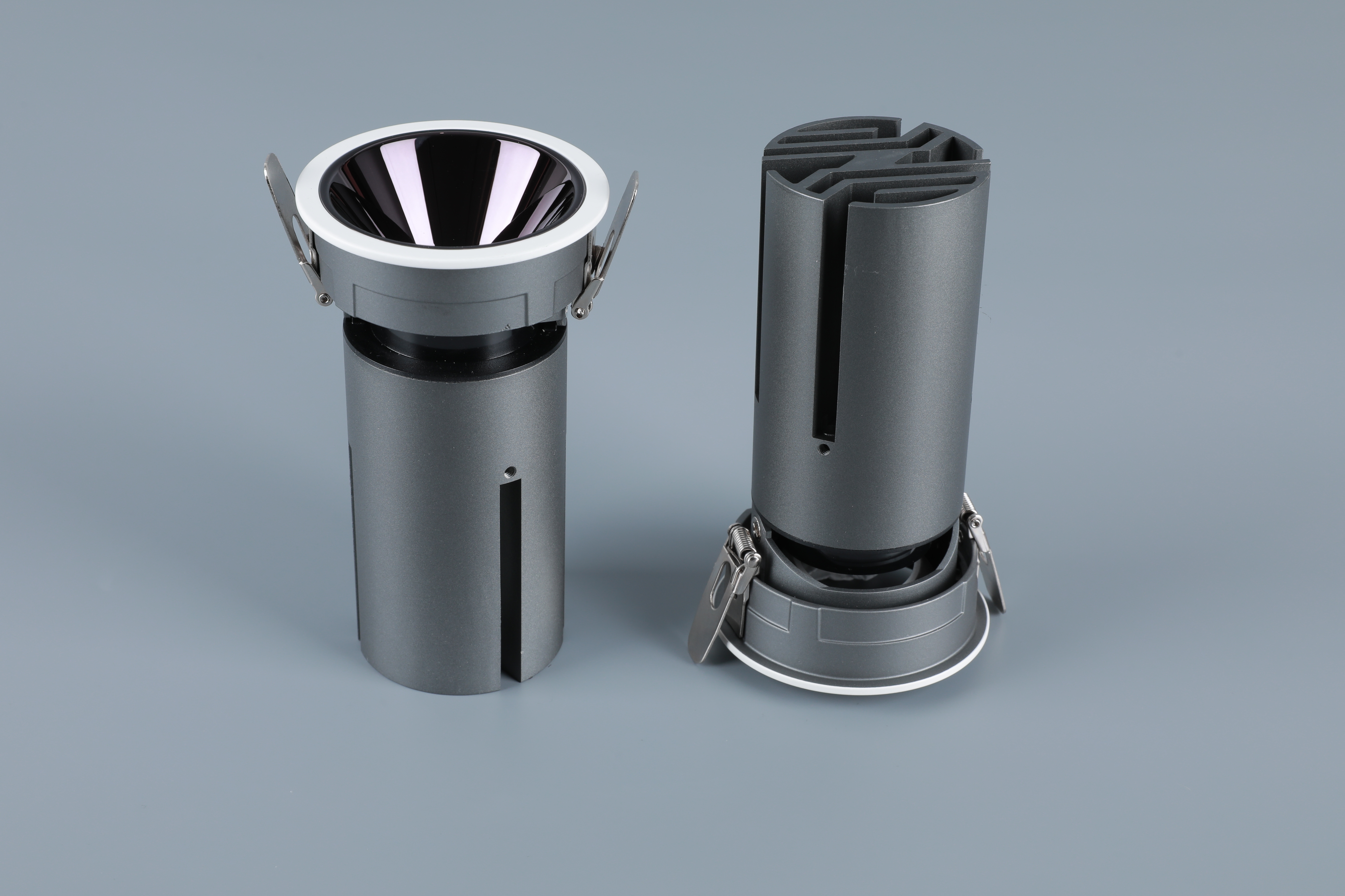 Small steel cannon spotlight - round surface ring / embedded