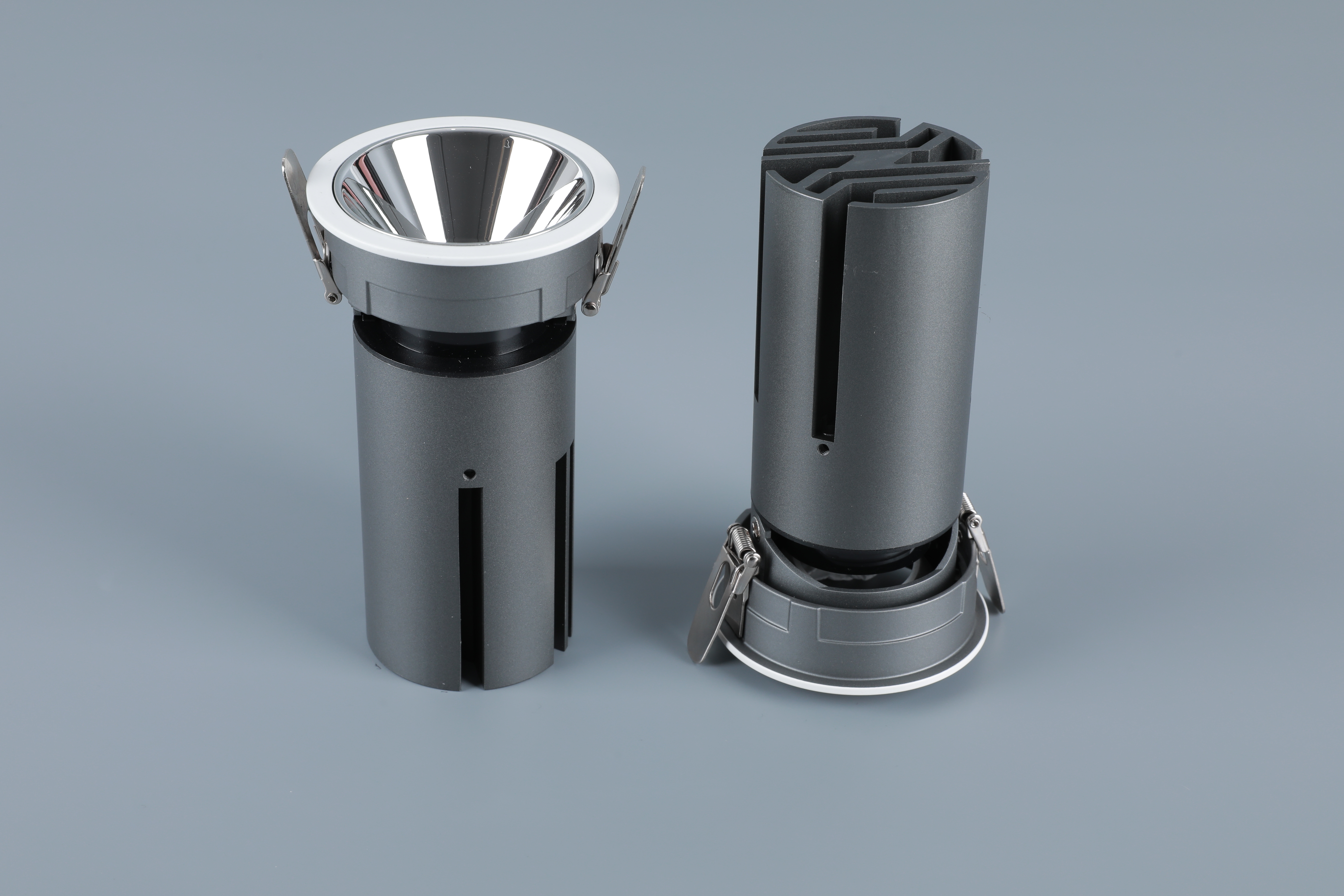 Small steel cannon spotlight - round surface ring / embedded