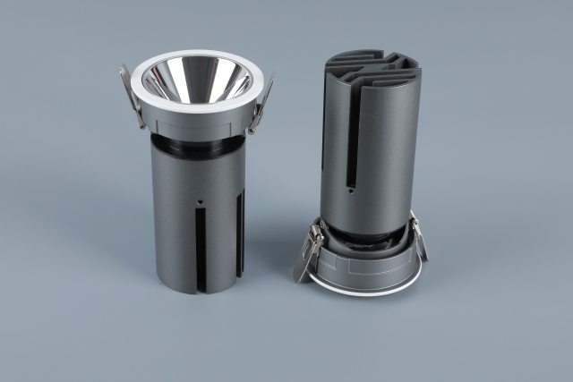 Small steel cannon spotlight - round surface ring / embedded