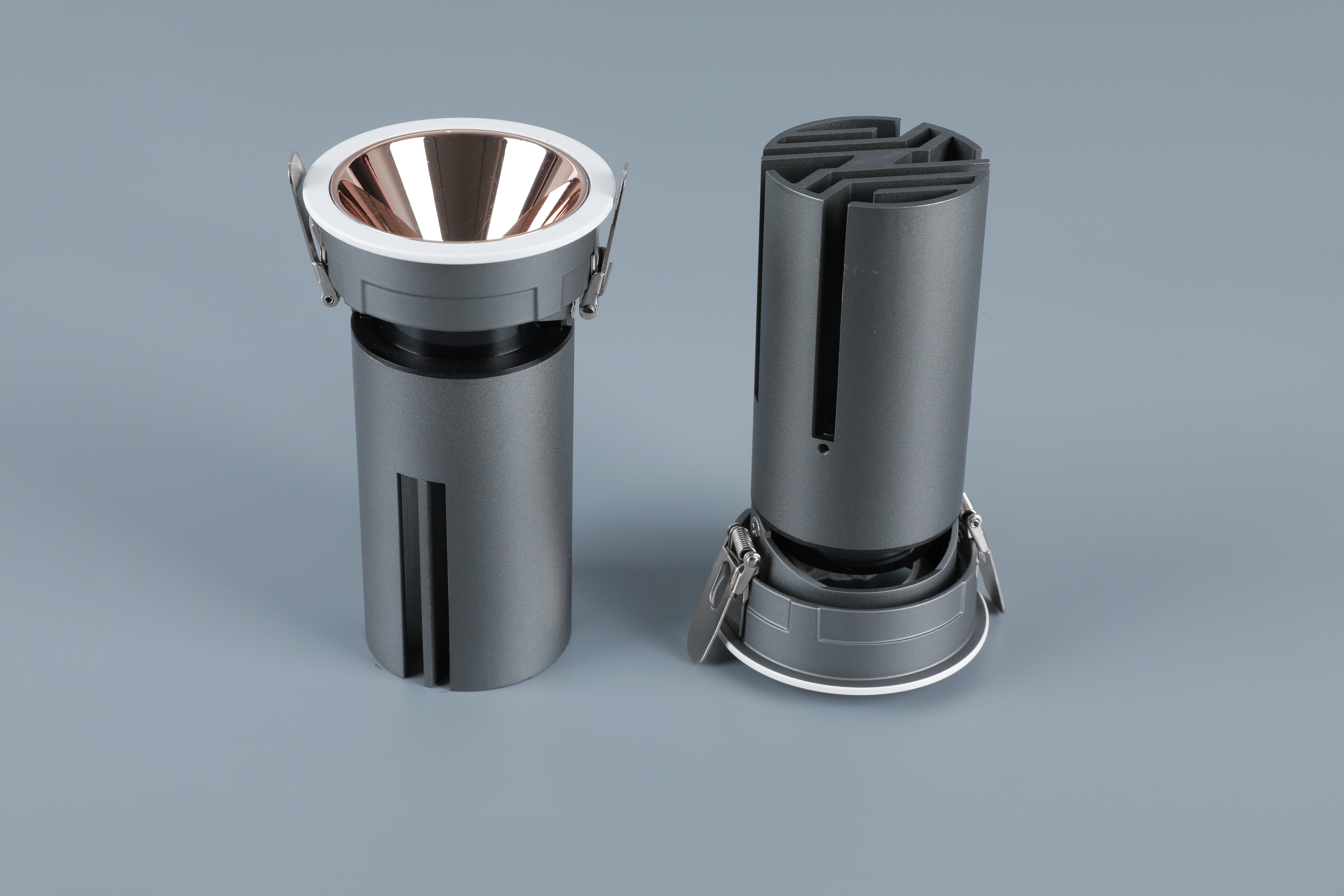Small steel cannon spotlight - round surface ring / embedded