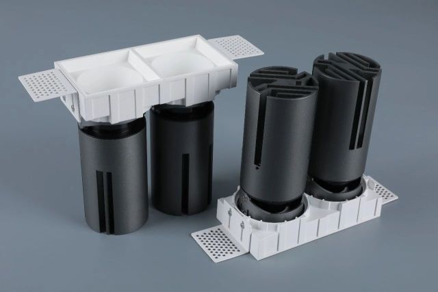 Small steel cannon spotlight - square double head / embedded