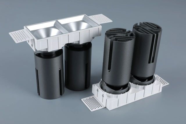 Small steel cannon spotlight - square double head / embedded