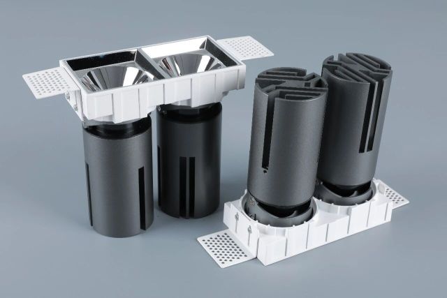 Small steel cannon spotlight - square double head / embedded