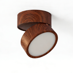 Walnut Wood Grain Surface Mounted Downlight, No-Drill Adjustable Angle Ceiling Light