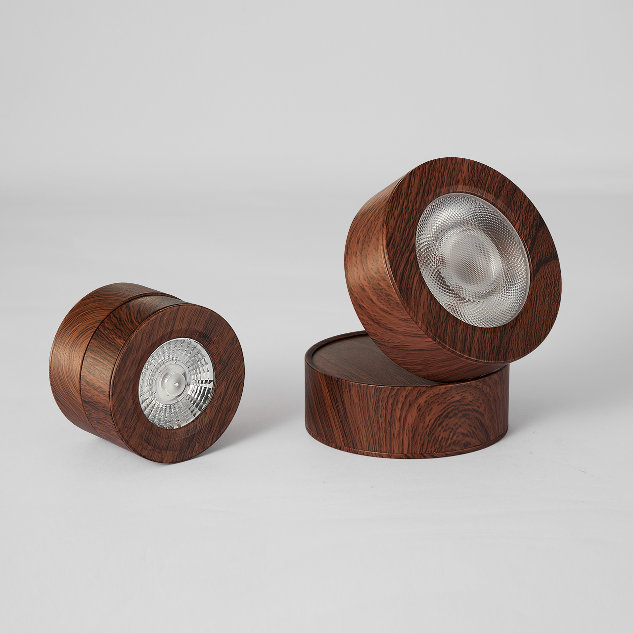 Walnut Wood Grain Surface Mounted Downlight, No-Drill Adjustable Angle Ceiling Light