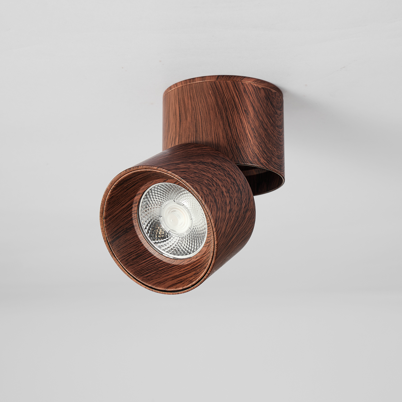 Walnut Wood Grain Surface Mounted Downlight, No-Drill Adjustable Angle Ceiling Light