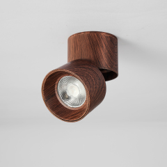 Walnut Wood Grain Surface Mounted Downlight, No-Drill Adjustable Angle Ceiling Light