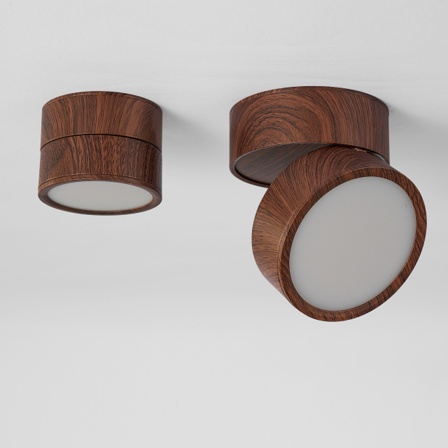 Walnut Wood Grain Surface Mounted Downlight, No-Drill Adjustable Angle Ceiling Light