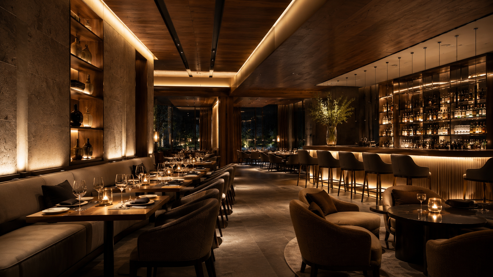 layered lighting for luxury hotel restaurant and lounge