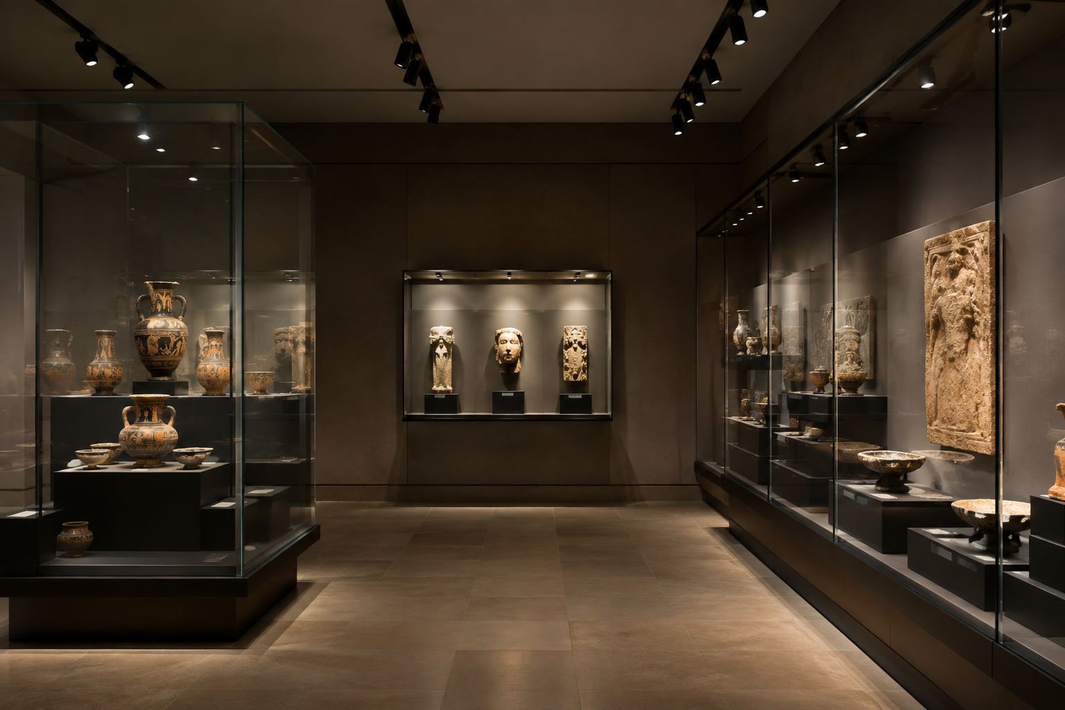 museum display lighting with low-glare track spotlights