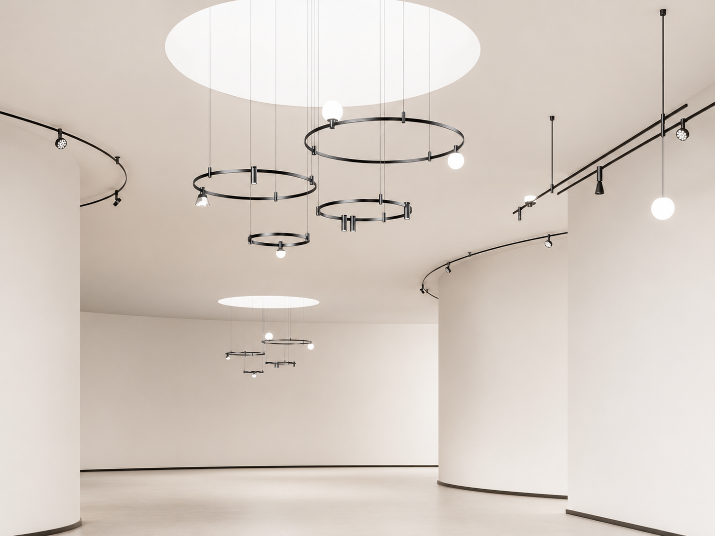 circular flexible track lighting system with decorative modules