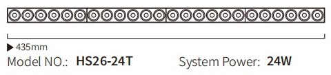 HS26-24T grille module drawing: 435 mm overall length, 24W system power