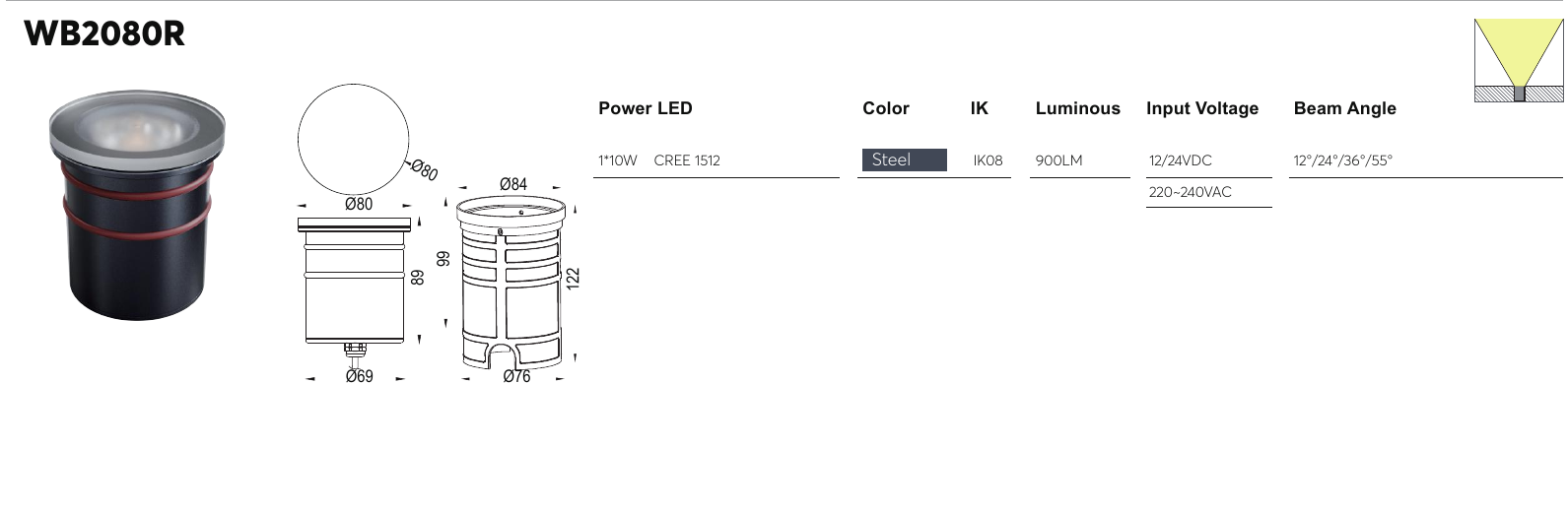 WB2080R original specification row and dimension drawing