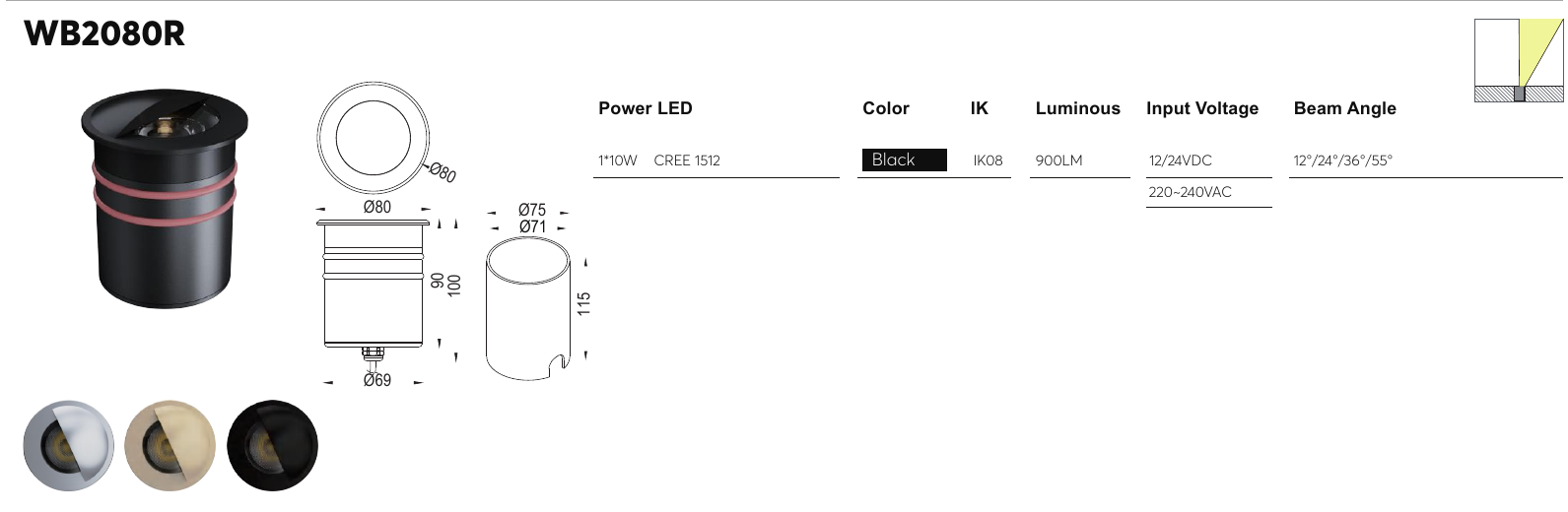 WB2080R original specification row and dimension drawing