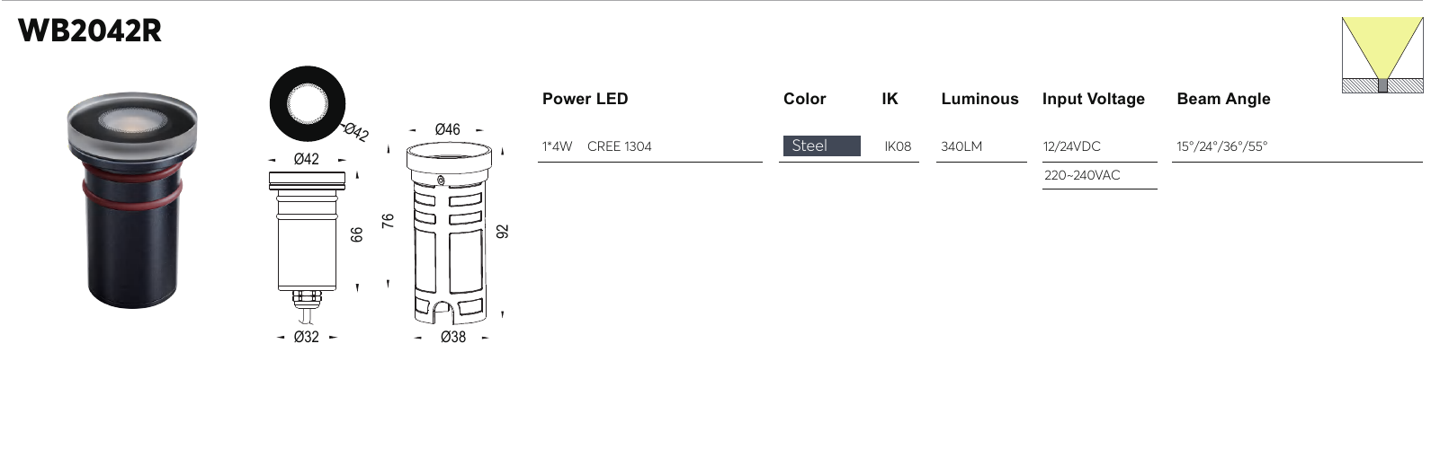 WB2042R original specification row and dimension drawing