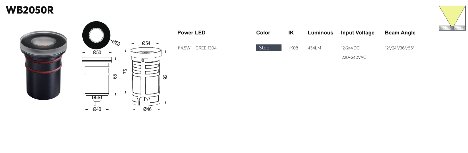 WB2050R original specification row and dimension drawing