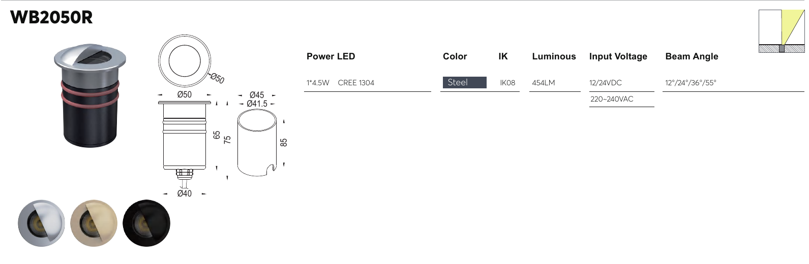 WB2050R original specification row and dimension drawing