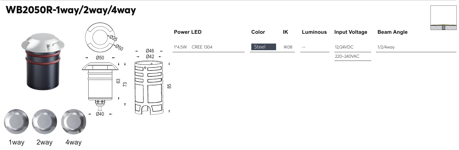 WB2050R-1way/2way/4way original specification row and dimension drawing