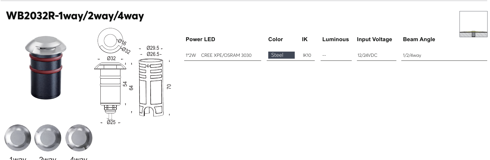 WB2032R-1way/2way/4way original specification row and dimension drawing