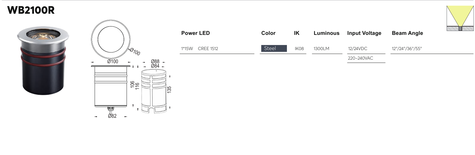 WB2100R original specification row and dimension drawing