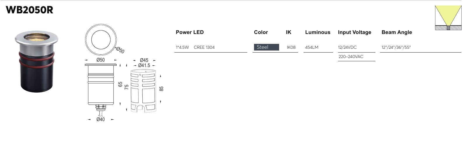 WB2050R original specification row and dimension drawing