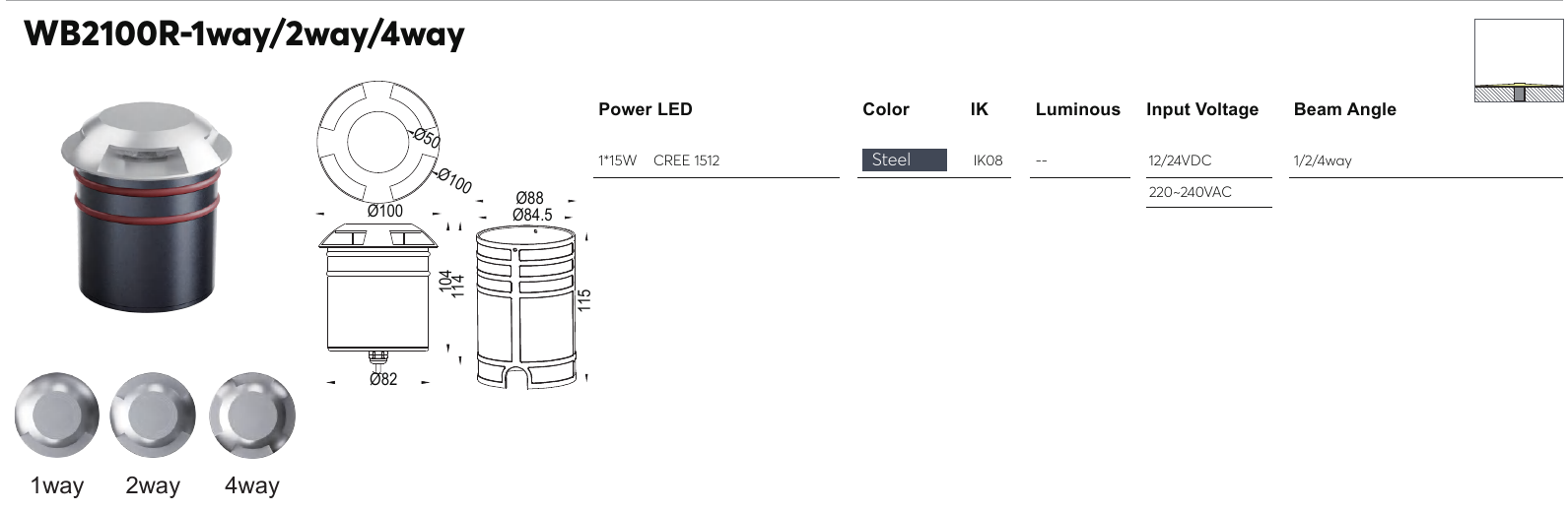 WB2100R-1way/2way/4way original specification row and dimension drawing