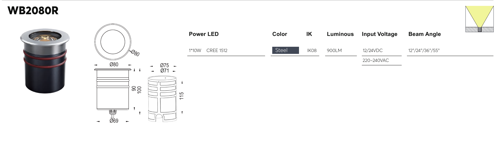 WB2080R original specification row and dimension drawing