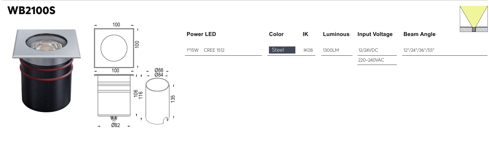 WB2100S original specification row and dimension drawing