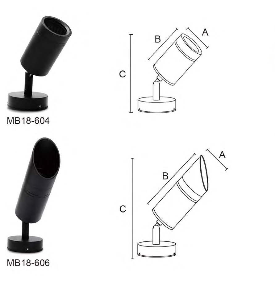 MB18-604 / MB18-606 Wall / base product illustration and drawing