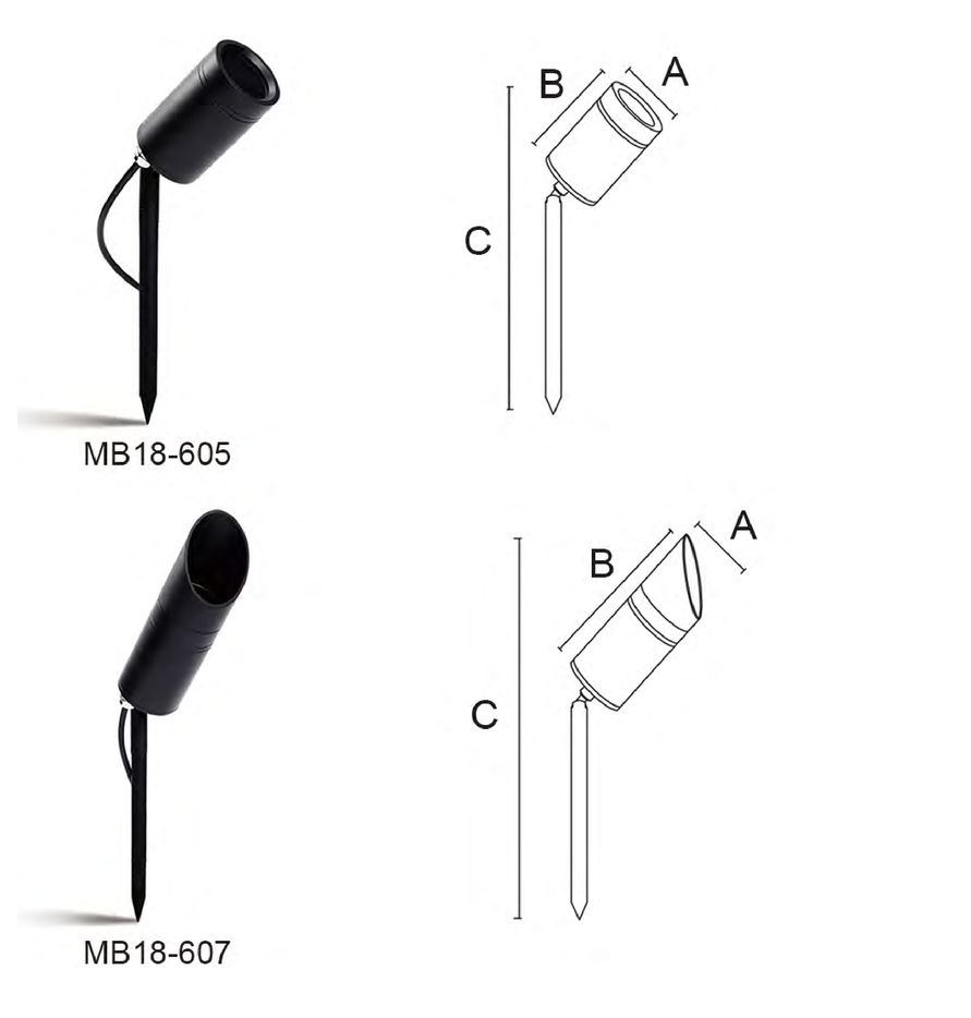 MB18-605 / MB18-607 Spike product illustration and drawing