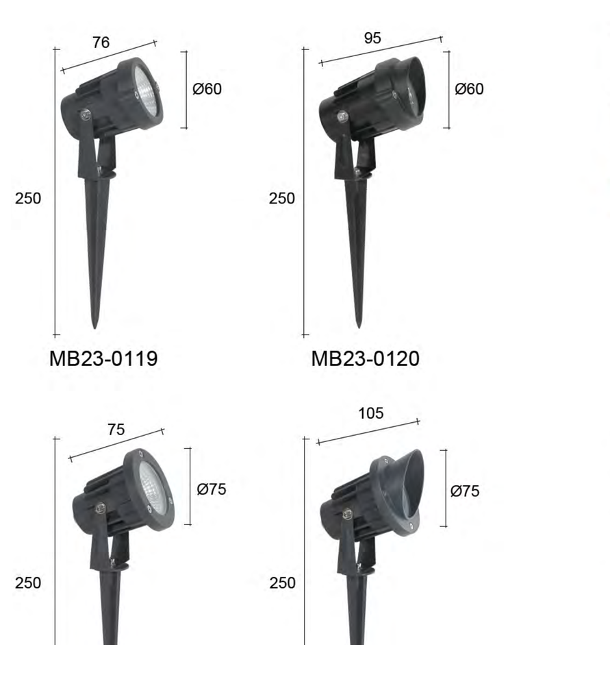 MB23-0119 / MB23-0120 / MB23-0122 / MB23-0123 Spike product illustration and drawing